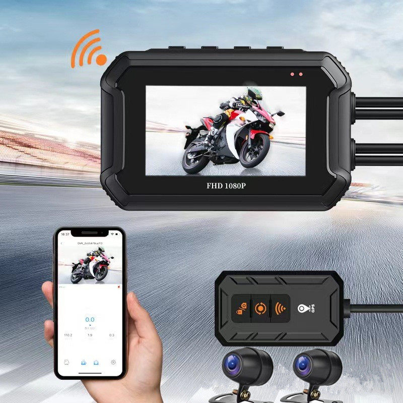 Motorcycle Driving Recorder Hd 1080P Intelligent Voice Gps Waterproof Wifi Front and Rear Dual Cameras for Riding