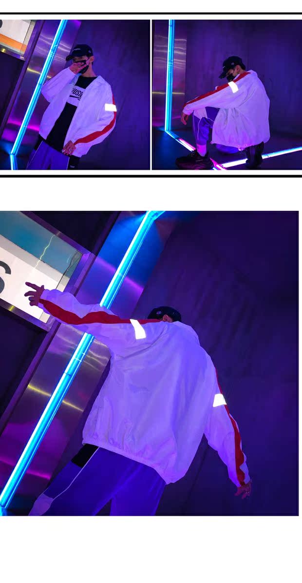 Ins super fire trench coat street hip hop 3M phản chiếu màu sắc phù hợp với cặp đôi mẫu bf khâu áo khoác mùa xuân và mùa thu mỏng nam áo khoác cặp nam nữ