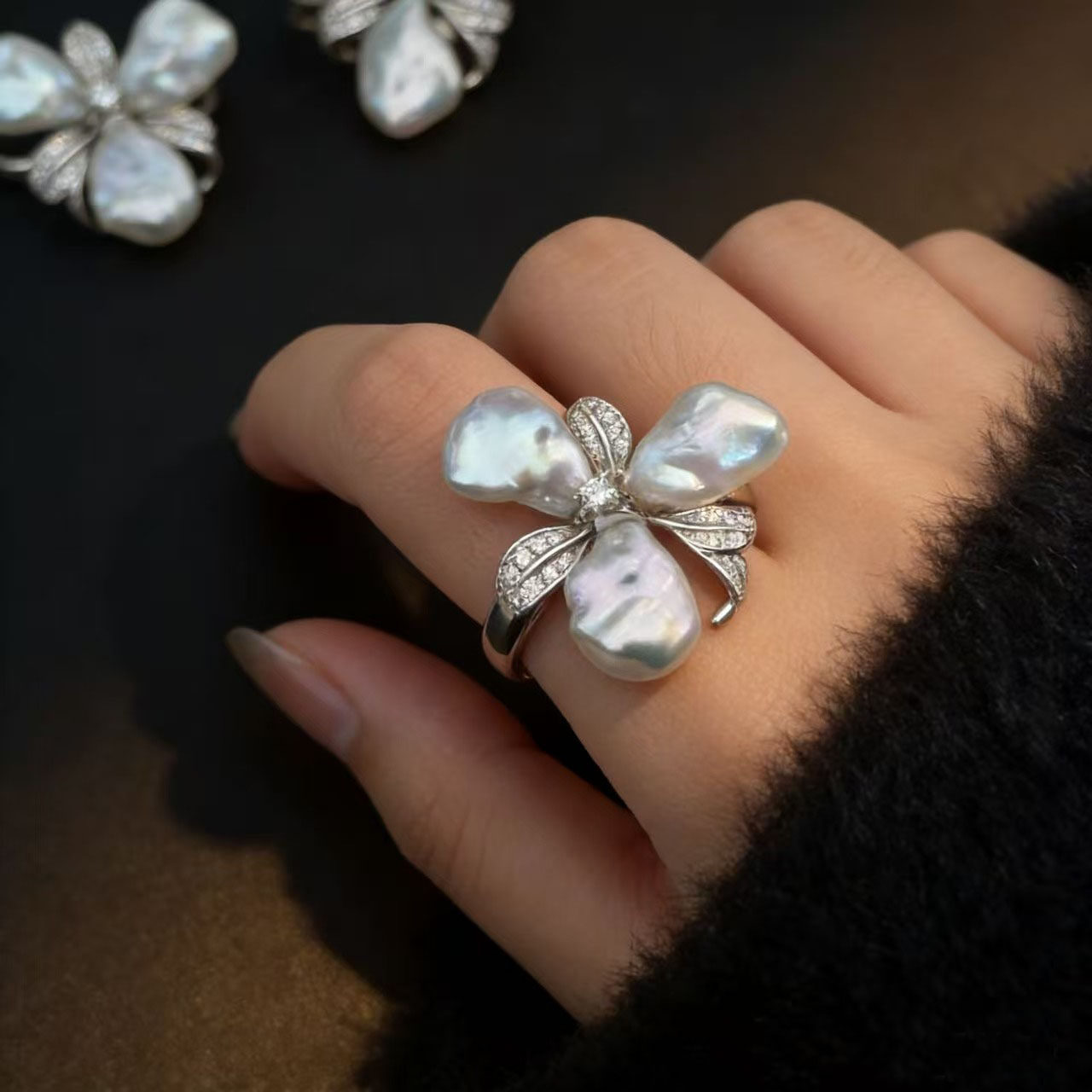 DIY жемчужные аксессуары жемчужное кольцо пустой держатель цвета:золотистый, серебристый Кеши держатель кольца из бисера с бусинами 7-10 мм Изображение 1