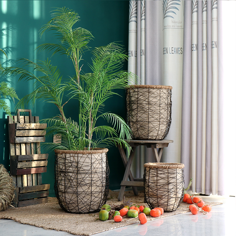 Creative Iron Woven Flower Basin Decoration Accessories Pure Handmade Flower Basket to Pot Green Plant Household