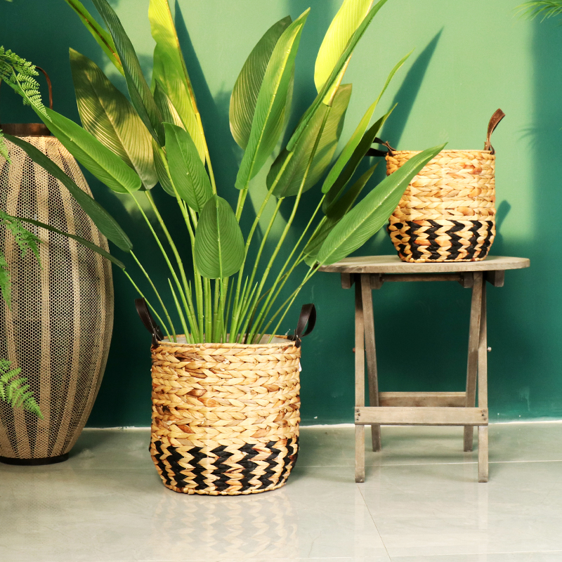 Creative Nordic water hyacinth grass weaving flower basket vine weaving large flower pot floor flower vessel bird of paradise qin leaf banyan sleeve pot basket