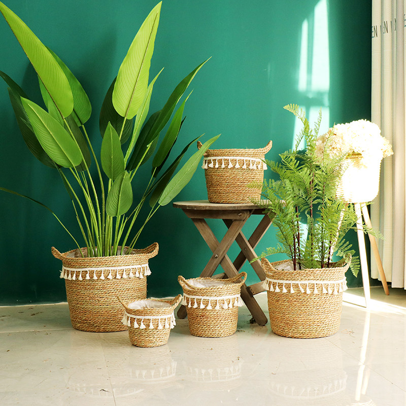 Nordic rattan choreography with flower basket ideas handwoven large flower pots living-room decorated potted little baskets gold Ge flower pots