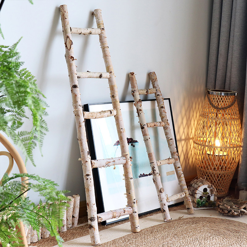 White Birch Wood Ladder Shop Window Floral Decoration Pendulum decoration Outdoor Garden Courtyard Kindergarten Containing Arrangement Shooting Props