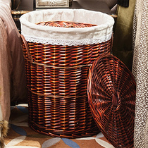 Rattan storage basket hot pot restaurant clothes storage basket with lid dirty clothes basket household wicker large dirty clothes basket storage basket