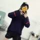 Mùa thu đông 2018 phiên bản mới của Hàn Quốc của phụ nữ retro đường hoa cổ tròn phía trước áo len dài ngắn của phụ nữ đan áo len đáy
