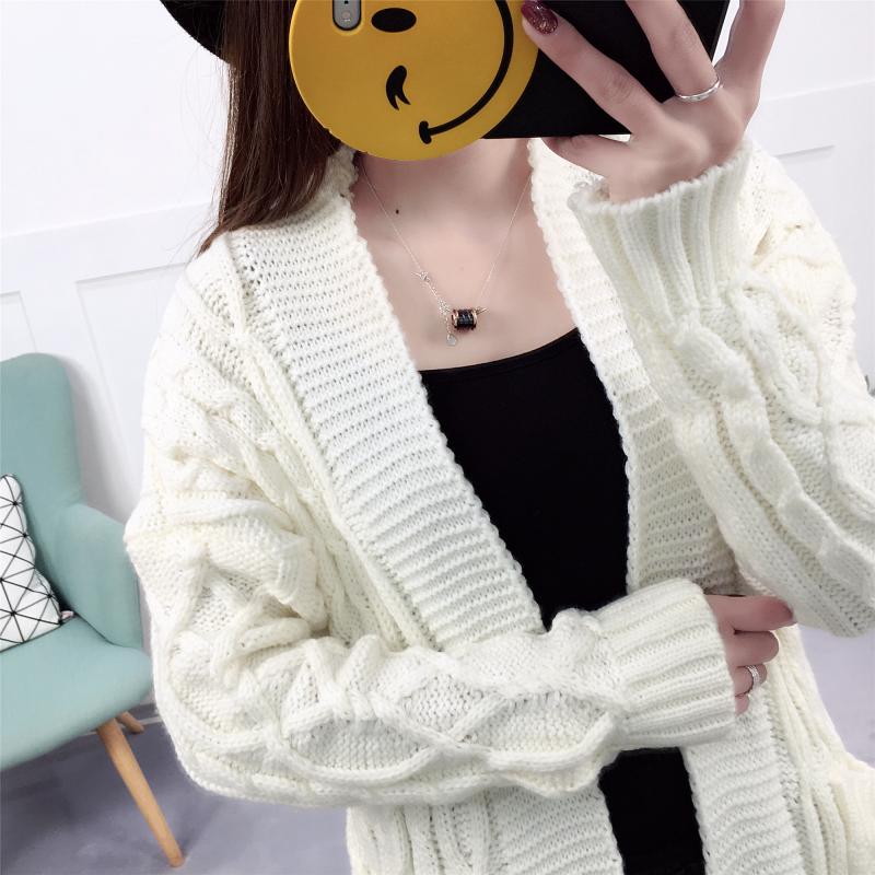 Rod đan cardigan Nữ Hàn Quốc 2017 Mới Loose Solid Color Long Dày Line Mùa thu và mùa đông dày áo len áo gile len nữ