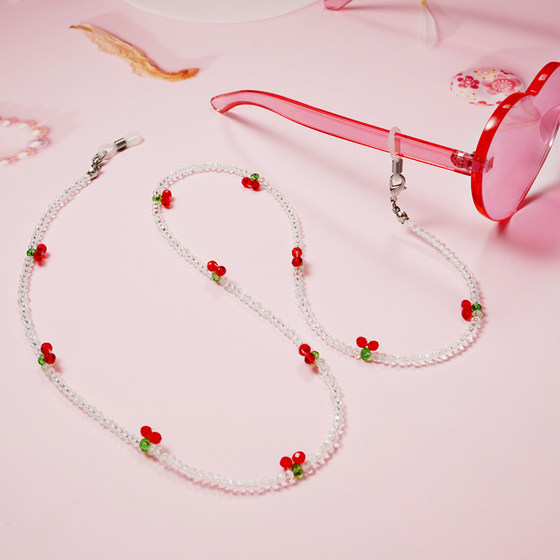 Cherry glasses chain mask lanyard hanging neck crystal beaded transparent children's handmade anti-lost sunglasses chain glasses rope