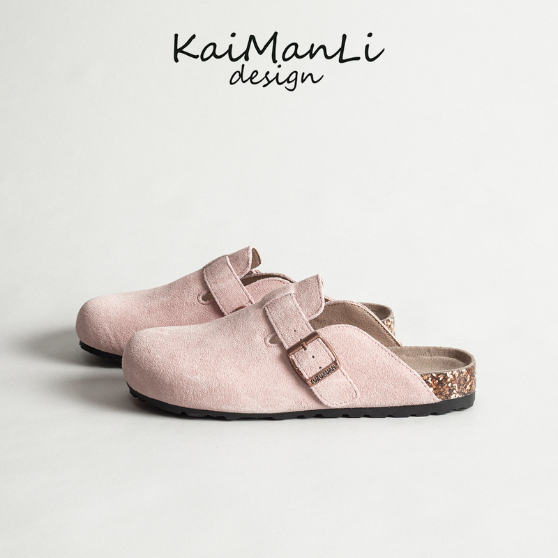 Pink Genuine Leather Clogs with Thick Soles, Half-Slippers for Women, 2025 New Style, Casual Slip-On Birkenstock Sandals for Outdoor Wear Pink Genuine Leather Clogs with Thick Soles, Half-Slippers for Women, 2025 New Style, Casual Slip-On Birkenstock Sandals for Outdoor Wear