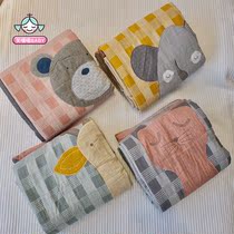 ins Nordic cute children organic double-layer yarn summer cool is cartoon bear giraffe cloth embroidered flower air conditioning