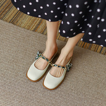 Baotou Half slipper ladies 2022 Summer new soft-bottom sloth 100 lap outside wearing round head Temperament Genuine Leather Sandal Tide