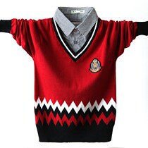 Primary school students children sweater boy pullover Boy fashion student school uniform fashion shirt fake two pieces of cotton thread