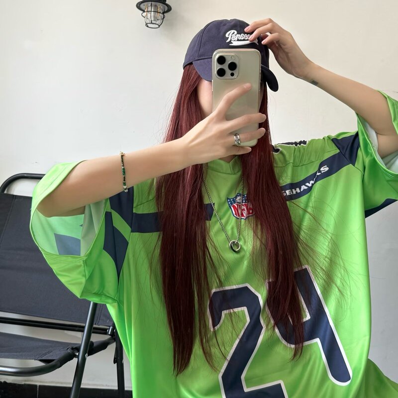 Gougou Foreign Trade Plus Size Green Apple Green Oversized Extra Loose Dance Practice T-Shirt