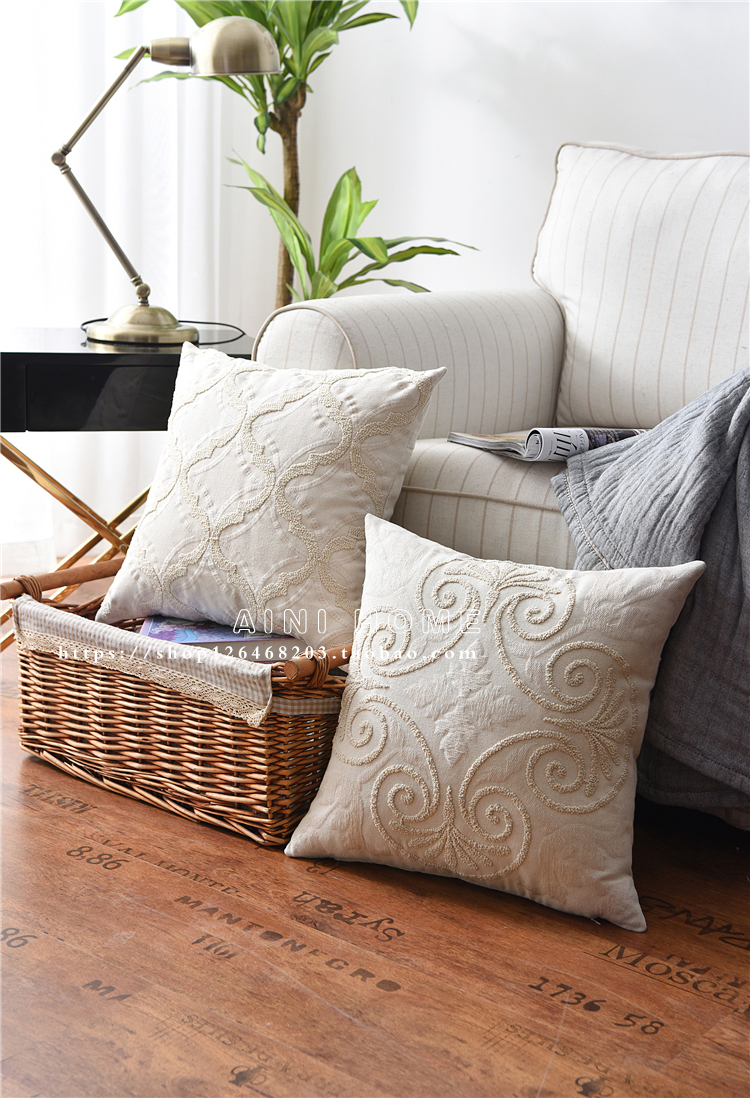 Đồng bằng thêu thêu gối Bắc Âu cotton và vải lanh thêu đơn giản đệm vuông có thể tháo rời và có thể giặt đệm eo - Trở lại đệm / Bolsters gối tựa lưng sofa cao cấp