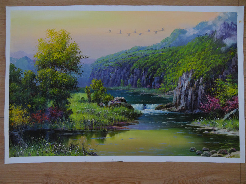 Antique Collection Boutique Korean Landscape Landscape Old Cloth Oil Painting Original Painting Works with Name