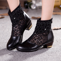 Spring and summer mesh square dance shoes womens booties Lace square dance boots Dance sandals Soft-soled dance shoes Fitness boots