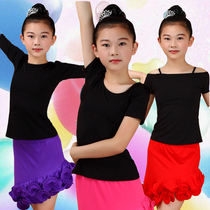 Spring and summer new childrens black dance suit top Girls Latin dance performance suit Childrens dance practice examination suit