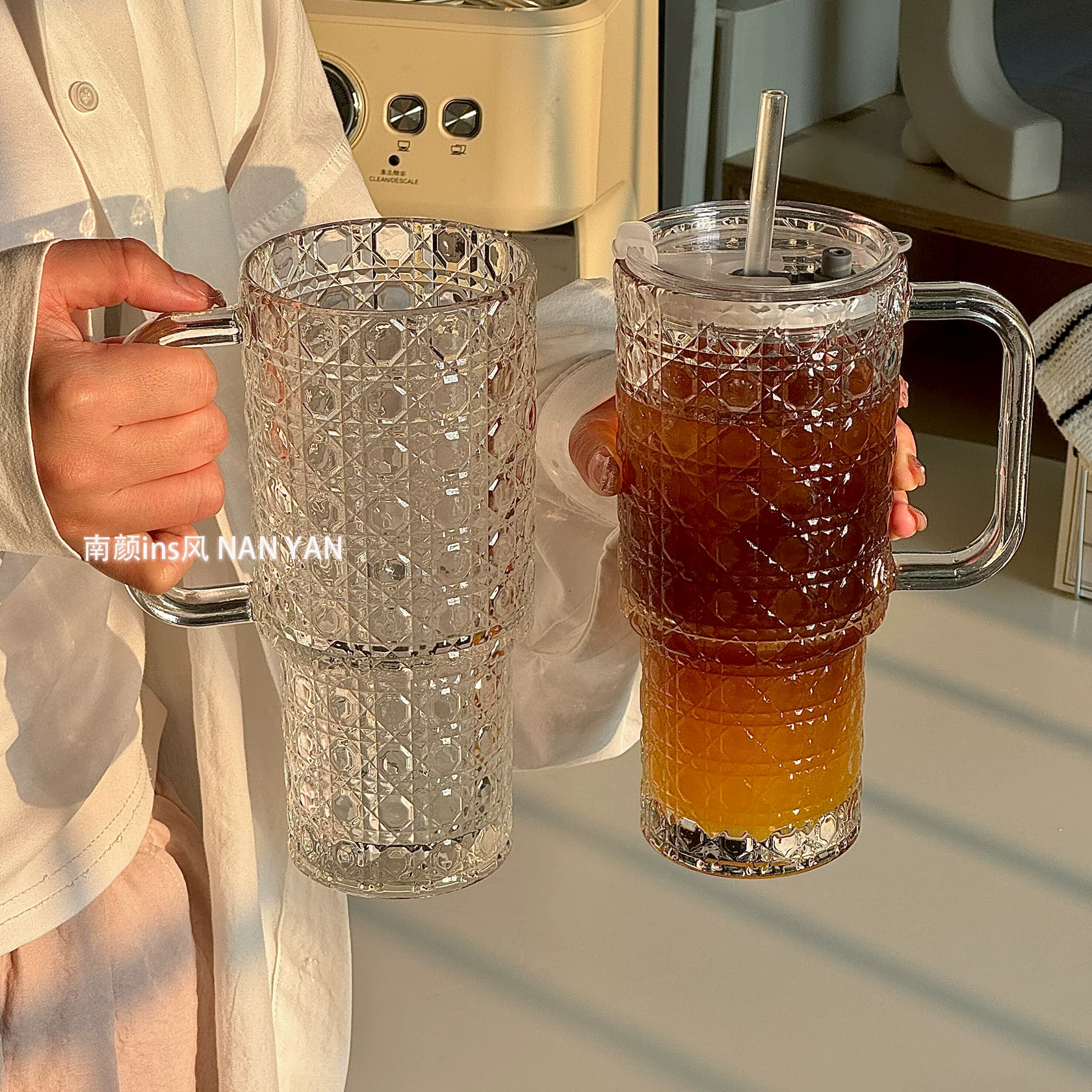 Capacious high quality coffee glass with glass