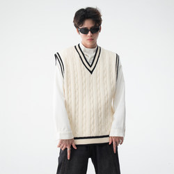 College style V-neck sweater vest men's autumn and winter ins American retro sweater trendy layered couple vest