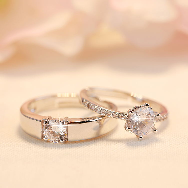 Nhẫn cưới đạo cụ nhẫn đôi nhẫn cưới cung cấp cặp nhẫn mô phỏng nhẫn kim cương giả một cặp mở nam nữ trang sức nhẫn cưới bạch kim