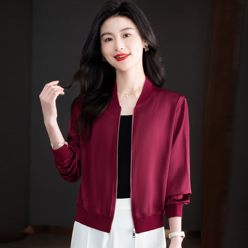Brand Clearance Sale Hangzhou Early Autumn Silk Short Jacket Women's Silk Short Baseball Jacket Casual Top Brand Clearance Sale Hangzhou Early Autumn Silk Short Jacket Women's Silk Short Baseball Jacket Casual Top