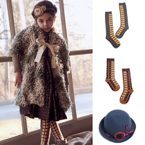 40 natural fish laid TIA CIBANI KIDS plaid high cylinder socks blue retro hat Summer new