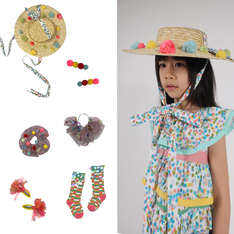 Ran Yu Shop Tia Cibani Ss26 Children's Straw Hat Hairpin Hair Tie Sequin Socks Ran Yu Shop Tia Cibani Ss26 Children's Straw Hat Hairpin Hair Tie Sequin Socks