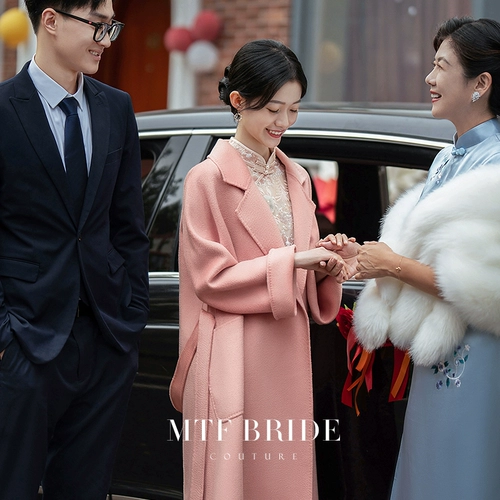 满庭芳 Двусторонное шерстяное демисезонное осеннее розовое шерстяное пальто