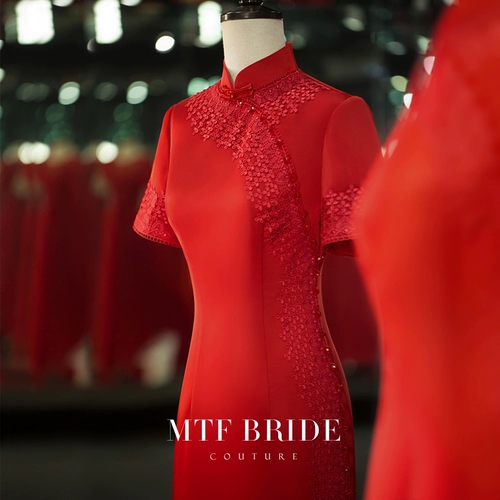 满庭芳 Красное ципао, вечернее платье, свадебное платье, 2020