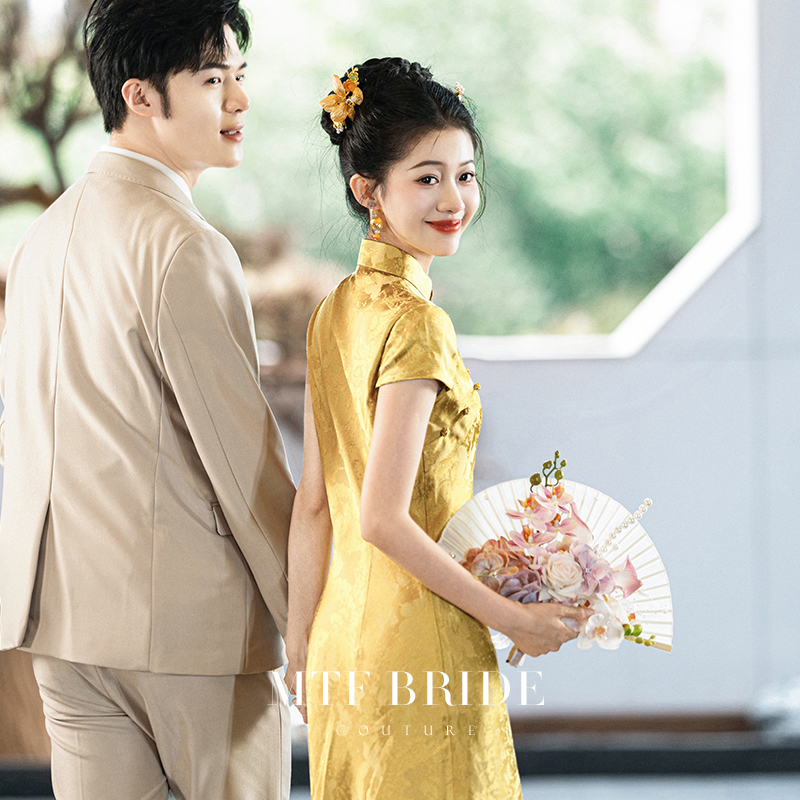 曼庭房[Dieying] 新型中国チャイナドレス 2025 新作夏 若々しいスタイル 婚約ドレス ドレス