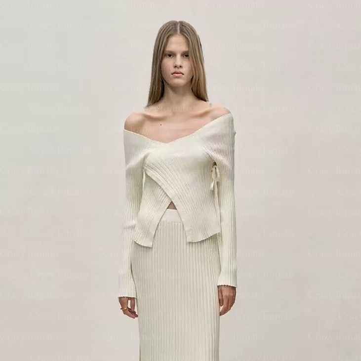 Niche, Can Be Labeled, Ribbed Knit Sweater, Tie-Up Wrap Cardigan Top, Black