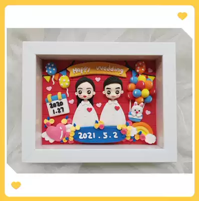 (Light shadow handmade)Hollow photo frame diy clay soft pottery Q version doll real person customized birthday wedding gift