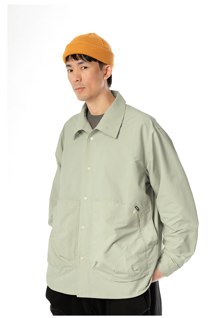 あさくら　STONE  シャツジャケット スタンドカラーシャツジャケット ブラウン/アクアグリーン - ショップ