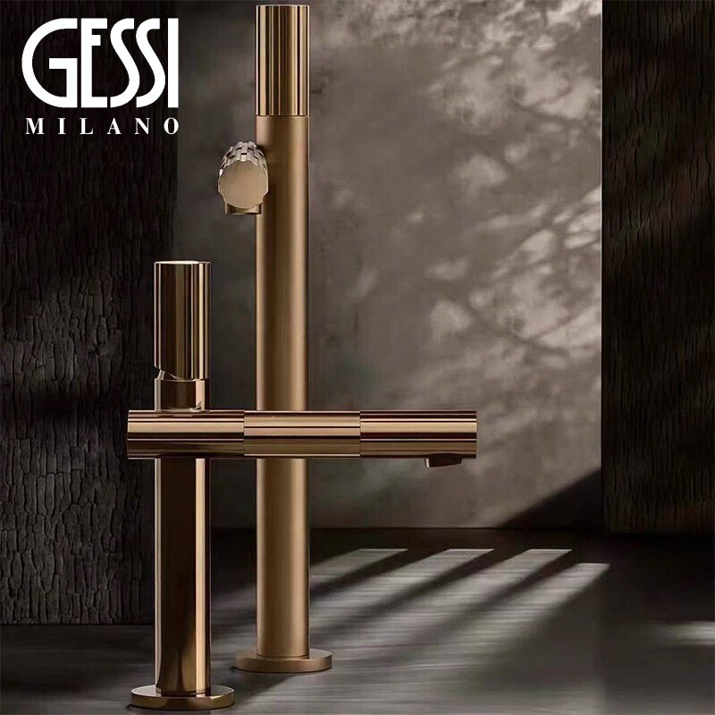 Italian Gessi Incastri75051 All-Copper Washbasin Faucet, Hot and Cold Water Faucet, Gold Color