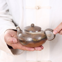 Orphan hand-made wood-fired teapot pure hand-made tea natural dust-burning rough pottery hand-drawn retro kung fu tea set
