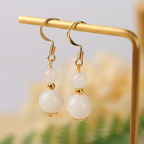 Natural and field jade white jade pendant 6mm 9 5mm white jade yuzu ear hook ear pendant 14K gold inlay ear decoration