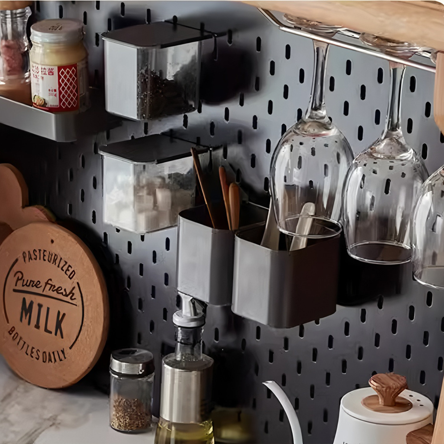 New product suitable for IKEA hole board accessories special handle hook storage box metal wine glass storage rack