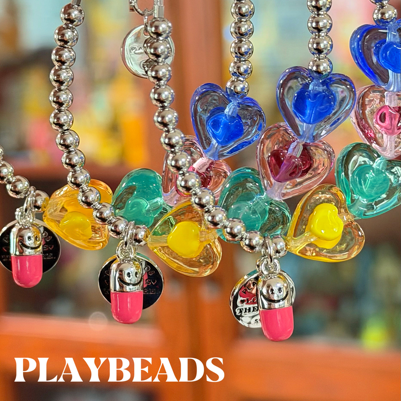 Playbeads Sterling Silver S925 Beaded Jewelry Smiley Face Heart Love Is the Cure Handmade Glass Bracelet