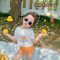 Girls summer T-shirt 2021 Korean version of foreign style 1 short sleeve 2 coat female baby 3 years old children sunscreen beach blouse tide