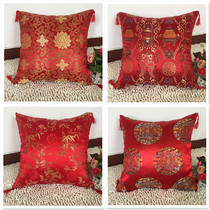 Chinese style red silk festive sofa core cushion car office waist classical pillow removable and washable pillowcase