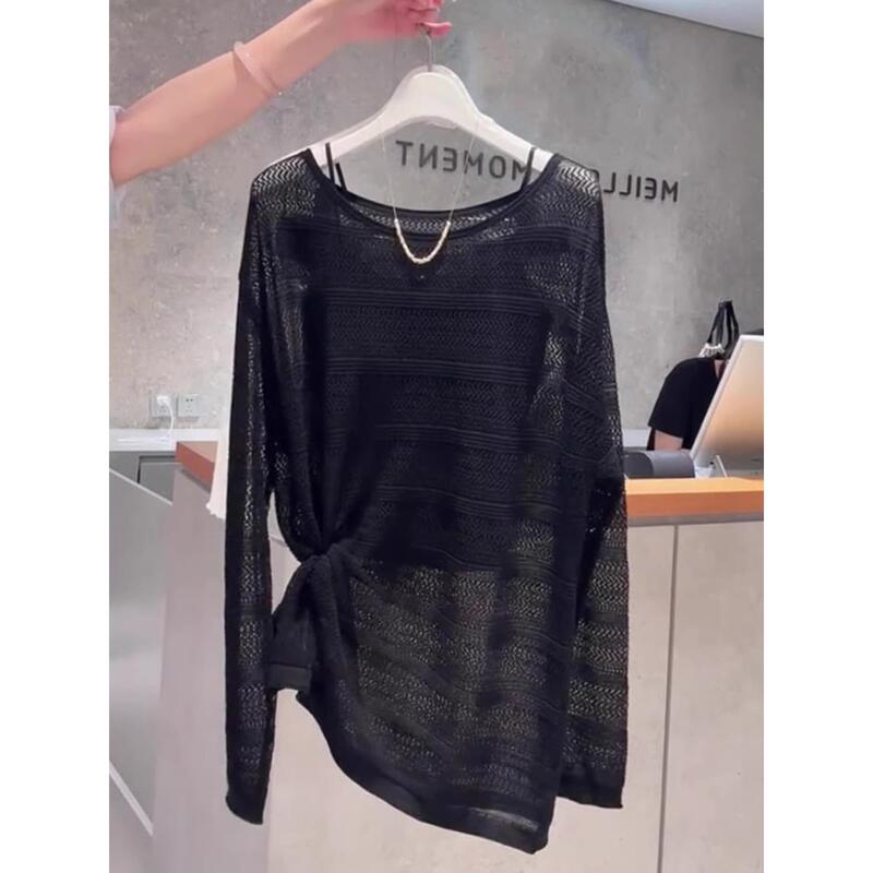 Big Sale Clearance Cut Label Design Black Long-Sleeved Cut Out Sun Protection Blouse Loose Slimming Look Versatile Thin Top for Women Big Sale Clearance Cut Label Design Black Long-Sleeved Cut Out Sun Protection Blouse Loose Slimming Look Versatile Thin Top for Women