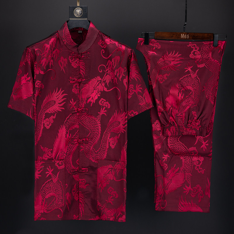 2022 middle - aged Tang Sleeve Men Summer Shirt Stand - collar Chinese Disk Close and loose Dad