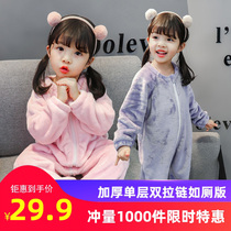 Childrens conjoined pajamas coral flannel autumn and winter belly protection girls home clothing baby climbing clothing anti-kick baby sleeping bag