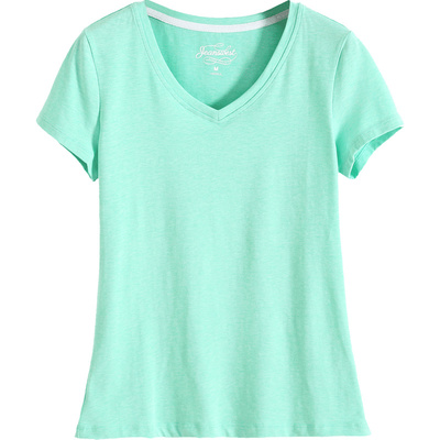 真维斯女装夏季女士纯色V领青年休闲弹力小个子短款体恤短袖T恤女