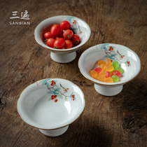 Ruyao ceramic high-legged refreshment plate Retro snack snack fruit plate tray Tea set Tea Ceremony Japanese fruit nut plate