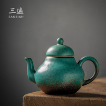 Three-pass kiln change teapot Simple ceramic handmade pot Single pot Retro Kung Fu tea set Tea pot small
