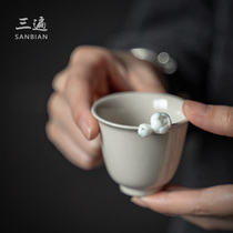 Handmade ash pinch flower master cup Single cup Female Gongfu tea cup Tea cup Personal high-end tea cup