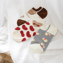 Day Ensemble Cute Cartoon Small Bear Short Socks Pure Cotton Shallow Mouth Boat Socks Women Love Thin and Invisible Sweat and Sweat Down