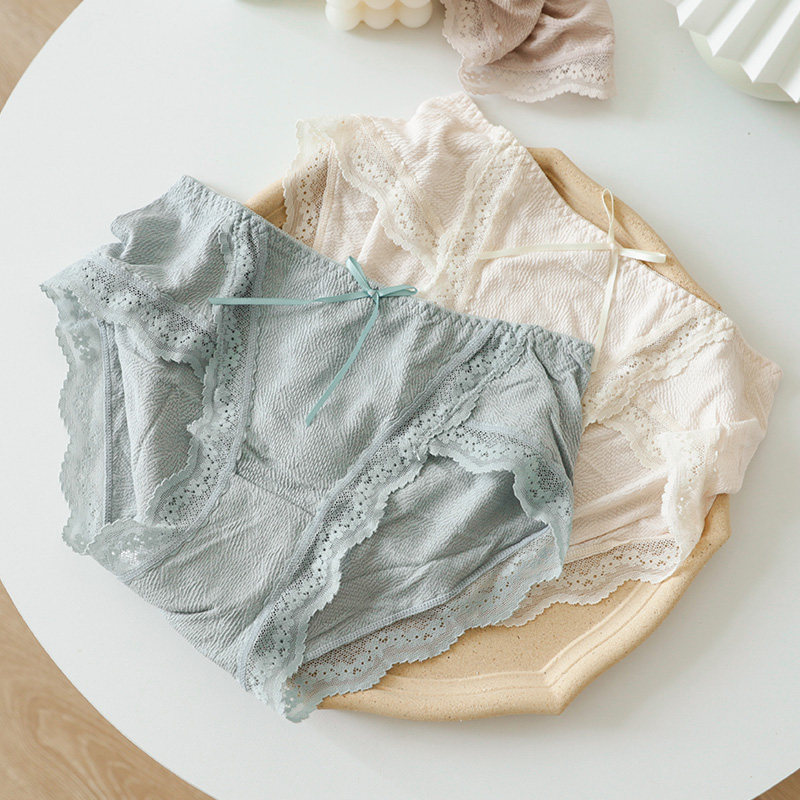 Autumn Winter Teen Girl Triangle Underwear Day Department Low Waist Bubble Foam Wrap Hip Elastic Sexy Lace Side Breathable Butterfly Knot