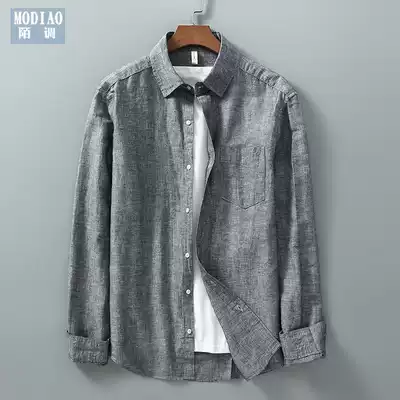 2019 spring linen shirt men long sleeve casual trend simple cotton linen slim white men's hipster shirt