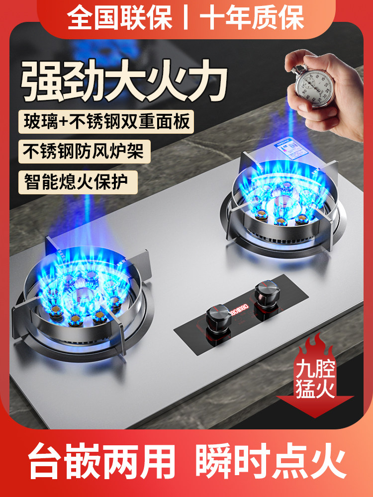 Hp Haotaitai Gas Stove Double Burner Household Natural Gas Stove Built-In Dual-Use Liquefied Gas High-Power Gas Stove
